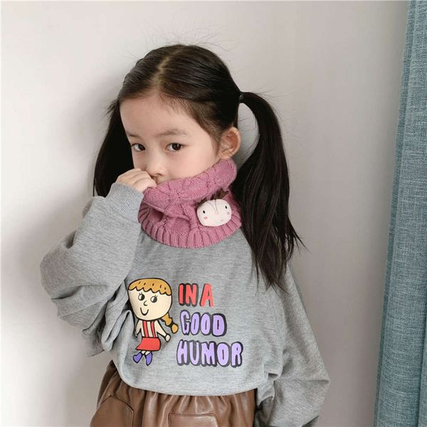 

winter cartoon animal pure color knitted scarf diamond lattice wool warm children's neck, Red;brown