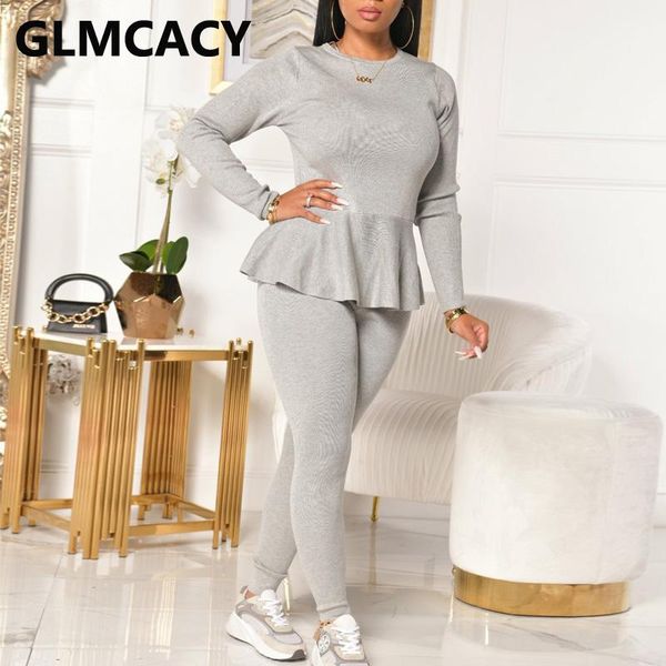 

women double side wear suits lace up peplum and slim pants set, Gray
