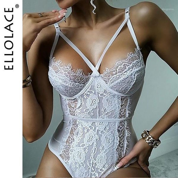 

ellolace lace bodysuit women body push up overalls sleeveless bodycon rompers ladies 2020 fashion lace bodysuits bodys1, Black;white