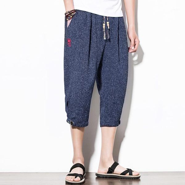 

2020 mens cropped cross pants summer men wide-legged bloomers calf-length trousers male korean style harem pants men1, Black