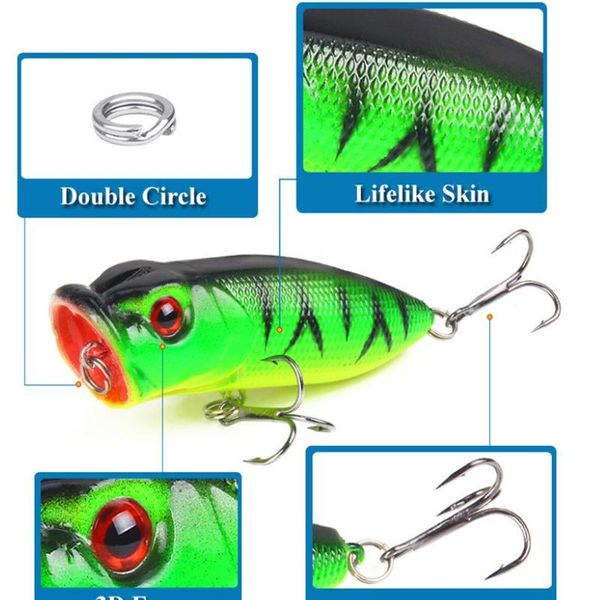 

1pcs 6.5 cm 11.8g water fishing lures 3d eyes hard popper lure crankbait bass wobblers with 6# hooks fishin bbypue