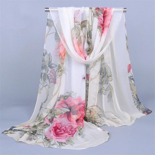 

chiffon silk scarf female summer autumn all match shawl long print flower design ponchos and capes pareo beach scarves bandanas jllskj, Blue;gray