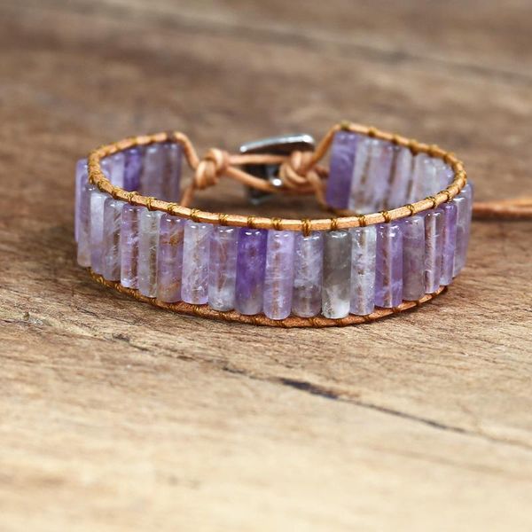 

charm bracelets natural stone cylindrical braided leather bracelet for women handmade jewelry bohemia strand wrap, Golden;silver