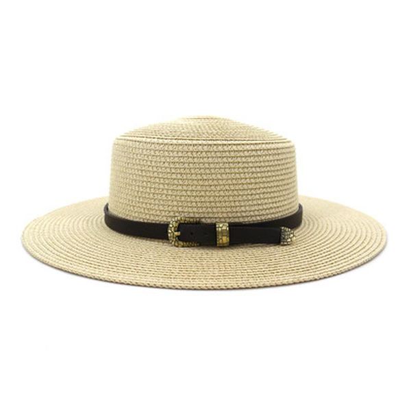 

wide brim hats sun women men summer belt band straw luxury vintage jazz caps flat street outdoor beach, Blue;gray