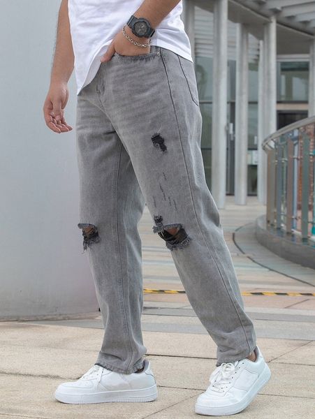 

men ripped frayed straight leg jeans u7jz#, Blue