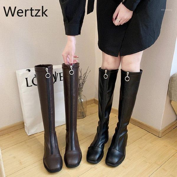 

flock zipper front knee-high long boots women winter over knee pandent keep warm fretwork heels ladies boots botas mujer1, Black