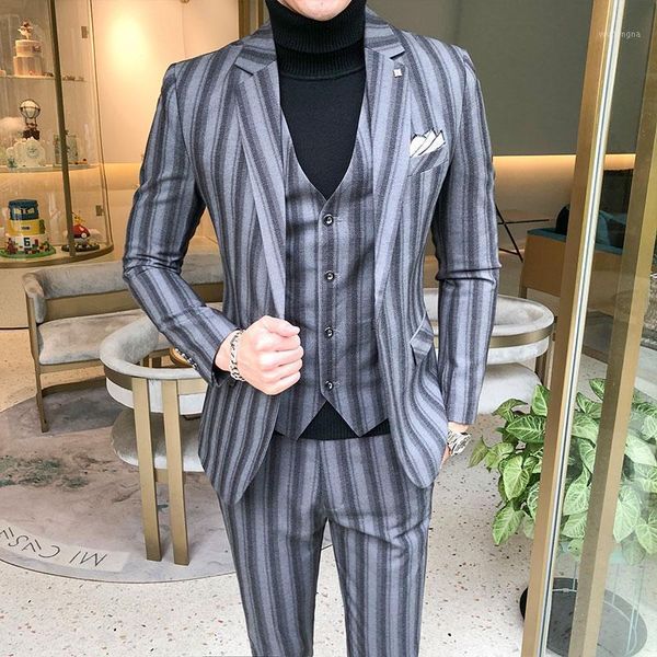 

wedding dress suits for men blue plaid formal wear suits 3 pieces jackets+pants+vest new men slim groom size xs-5xl1, White;black