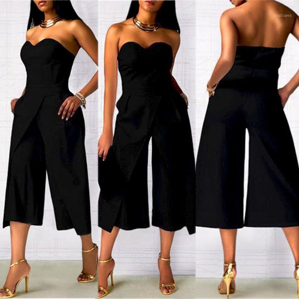 

solid slim bodycon party jumpsuit summer fashion women jumpsuit sleeveless ladies trousers tube straight rompers1, Black;white