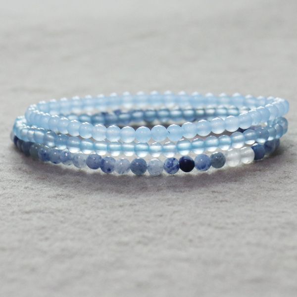 MG0065 Bracciale Celestino naturale per donna Gioielli con perline di avventurina blu Mala Set di braccialetti con mini pietre preziose da 4 mm