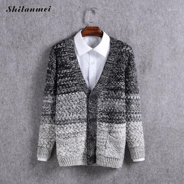 

blue striped spiced knitted wool men's sweater black v-neck sigle breasted coat sweater men wine red sweaters for 2017 winter1, White;black