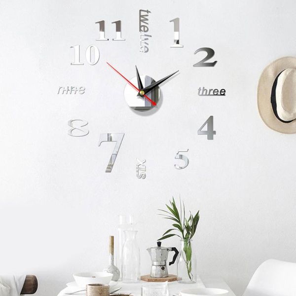 

wall clocks large digital display home use clock 3d art mirror watch stickers modern accessories style diy simple acrylic european1
