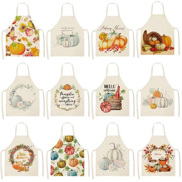 

aprons 1pcs orange pumpkin pattern cleaning art home cooking kitchen apron cook wear cotton linen bibs 53*65cm wq0179