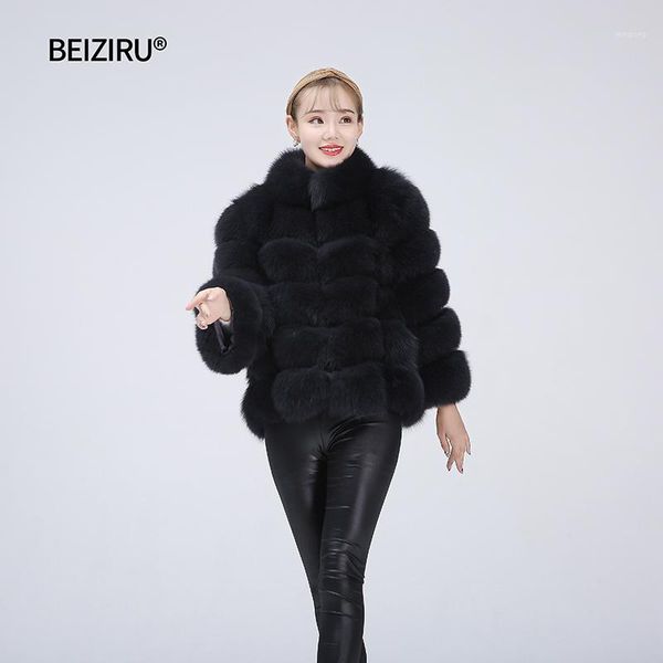 

beiziru100% fur coat removable sleeve women outerwear body length60cm sleeve length50cm clothes natural vest winterhz131, Black