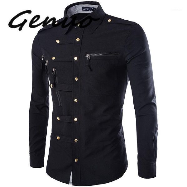 

genuo men shirt 2020 fashion design mens slim fit cotton dress shirt stylish long sleeve shirts chemise homme camisa masculina1, White;black