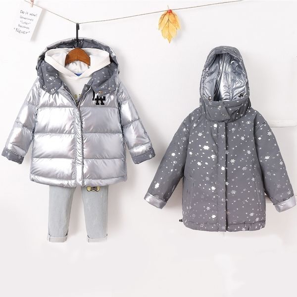 

winter white duck down warm long cotton jacket boys and girls children fashion hooded down cotton coat wear on both sides 201106, Blue;gray