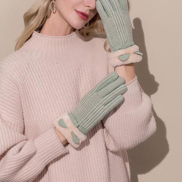 

five fingers gloves womens thermal winter fall touch screen ladies full finger plush lined hands warmer, Blue;gray