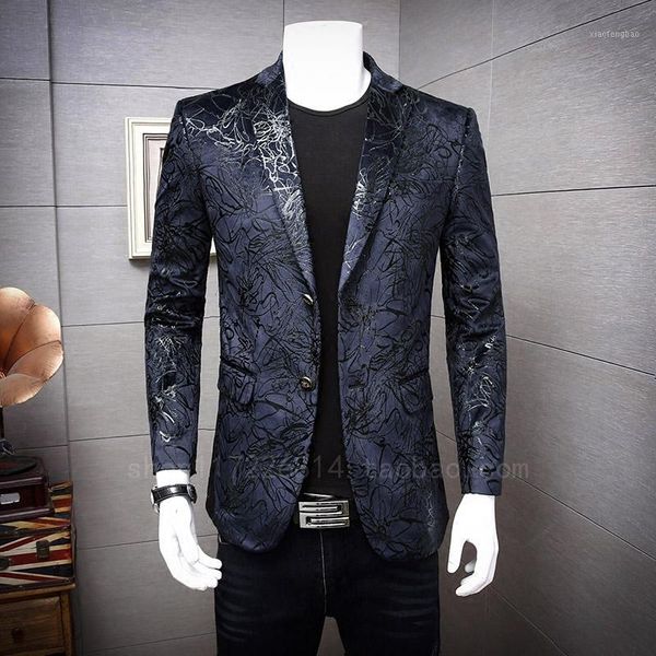

polyester new flower men's wild velvet small suit british personality trend dress men's fashion casual jacket1, White;black