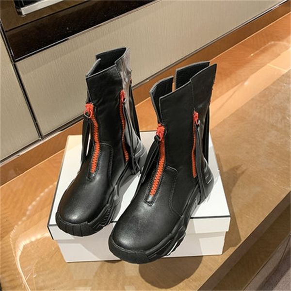 

woman 2021 new leather warm autumn front female black-white fashion boots mujer size 35-40 aqu1