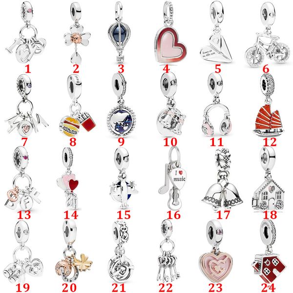 Perline con ciondoli in argento sterling 925 adatti per braccialetti Pandora con mongolfiera, bicicletta, aereo terrestre, campanello, parti sospese, regalo per gioielli da donna