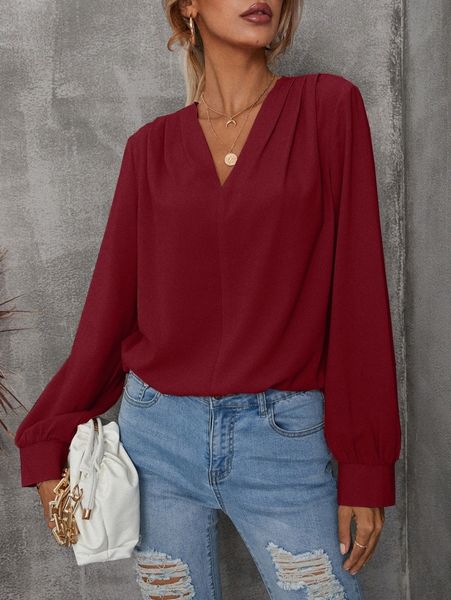 

v neck fold pleated blouse f6ny#, White