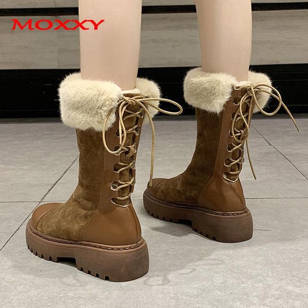 

2020 new brand mid-calf snow boots women shoes warm plush winter boots suede platform black brown lace up australian