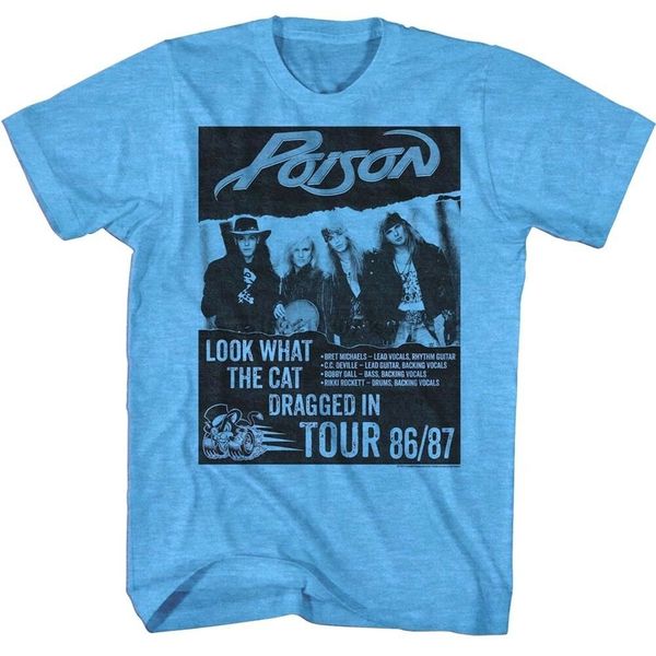 

official poison mens t-shirt look what the cat dragged in rock tour 1986-87 sport hooded sweatshirt hoodie