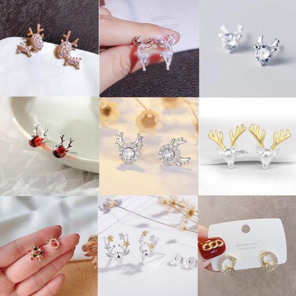 

new elk crystal deer stud earrings for women fashion animal earring party jewelry gift ornaments pendientes ear studs, Golden;silver