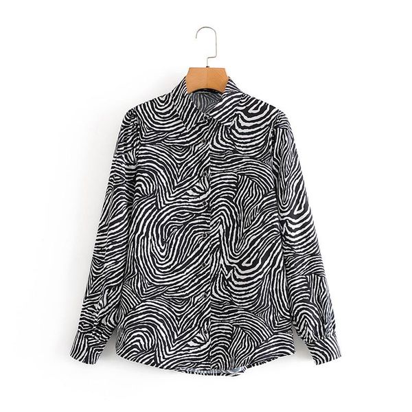 

women's blouses & shirts 2021 women zebra print vintgae long sleeve summer cotton female fashion single breasted animal blouse femme, White