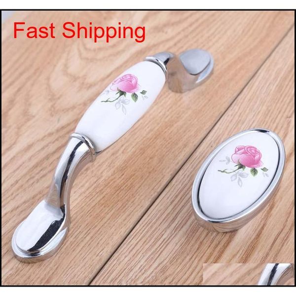 

96mm modern fashion rural pink rose ceramic wine cabinet dresser door handles 16mm silver gold drawer shoe ca qylqrq toys2010