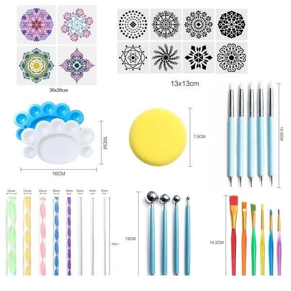 

40pcs mandala dotting tools set for painting rock stone stencil acrylic stick brush pen gem qylrbk, Silver