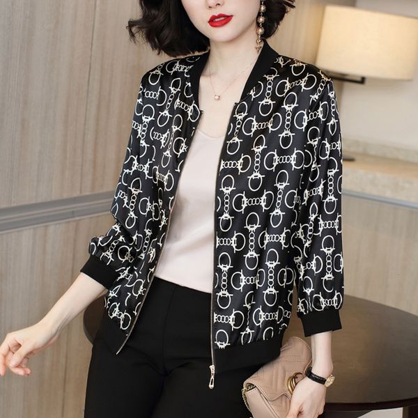 

plue size 3xl jackets women new summer women's print basic jacket fashion thin outwear bomber female baseball jacket women 201023, Black;brown