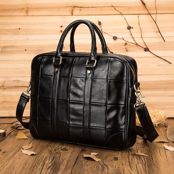 

men's fashion leather portable business for document large capacity 14 inch lapbriefcase shoulder bag