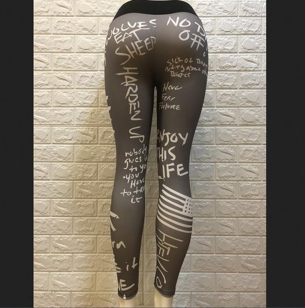 

women letter print leggings ladies slim fitness leggings high waist elastic streetwear workout for gym sport running casual wear, Black