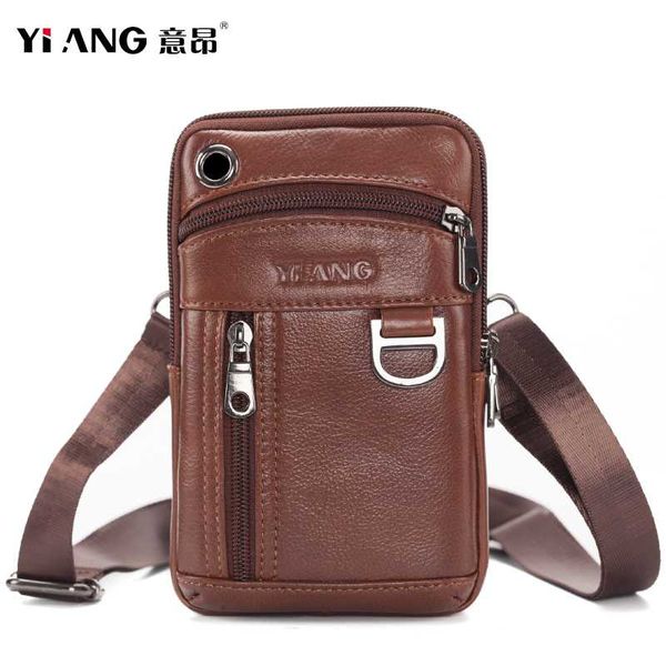 

yiang brand men's leather belt bag money cell phone pouch fanny pack small waist bag mini shoulder waterproof black bumbag