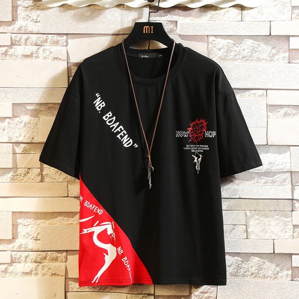 

2021 new summer short sleeves harajuku korea fashion white t-shirt streetwear one piece hip hop punk men tees tshirt clothes yovs, White;black