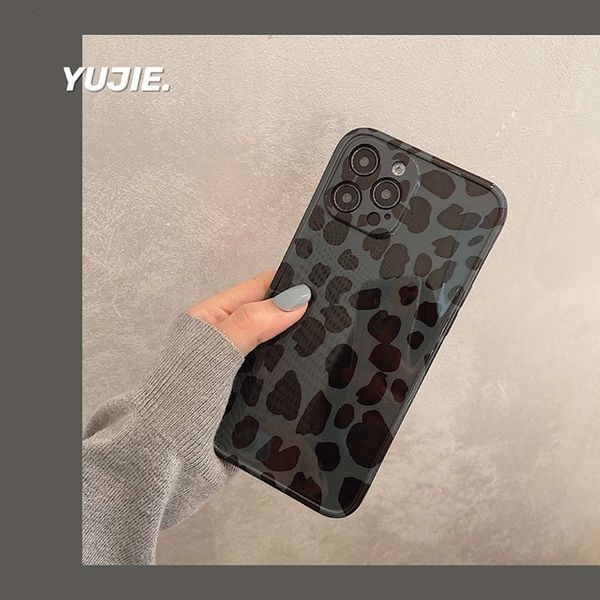 

1dwjapane and korean smooth black leopard pattern suitable for vip 12promax case 11pro x package xr anti drop xs max / xsmax net red 8plus