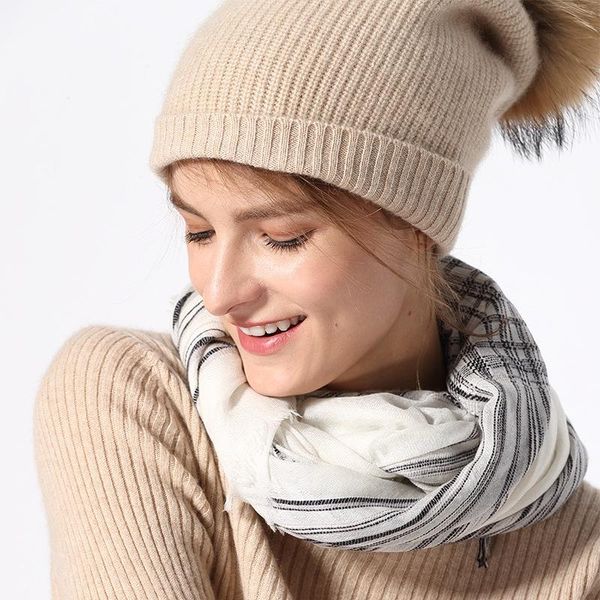 

beanie/skull caps winter autumn cashmere hat women knitted 100% solid color fashion warm ball head, Blue;gray