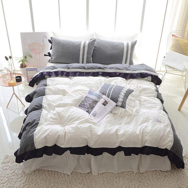 

bedding sets 2021 washed cotton comfortable set soft lace duvet cover bedskirt pillow bed linen twin  king size 3/4/5pcs