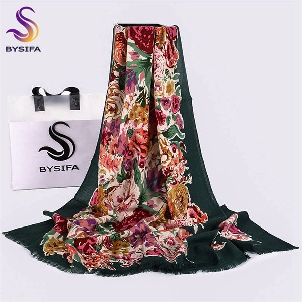 

bysifa]100% wool women green scarves shawls new chinese peony long pashmina scarves spring autumn female brand neck scarf hijab y201024, Blue;gray