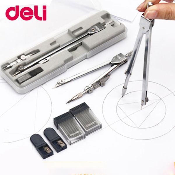

deli stainless steel multifunctional drafting drawing compass math geometry 2/4/5/6 pcs circles tool durable school supplies