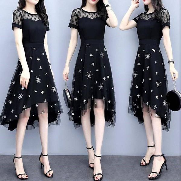 

Summer Knee-Length A-Line Belt Short Sleeve O-Neck Simple Chiffon Elegant Fashion Plus Size Cocktail Dresses 8937