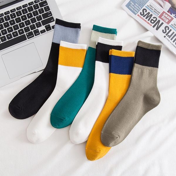 

salina men's socks winter spring new year style contrast solid color stripe pattern casual sports comfortable fashion sh qylfwi, Black