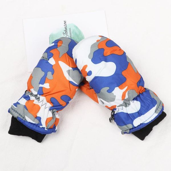 

five fingers gloves 1pair winter warm children camouflage thicken skiing mittens kids outdoor snowboard waterproof windproof dropship, Blue;gray