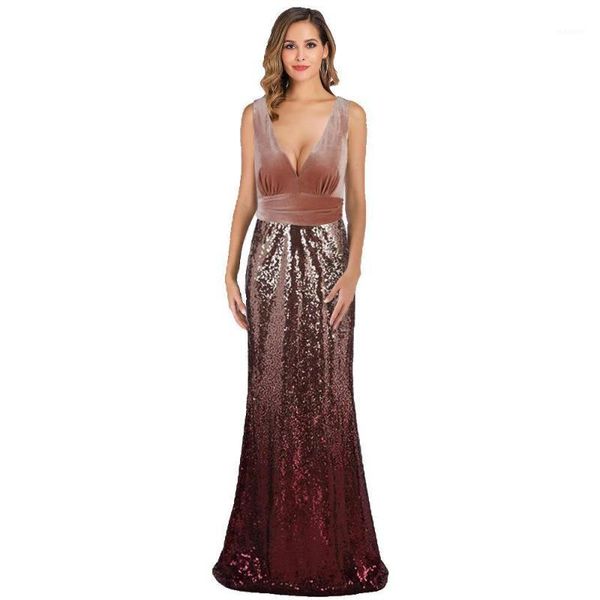 

new arrival evening dress scoop sleeveless sequins v-neck elegant dress for party vestidos de fiesta de noche plus1, White;black