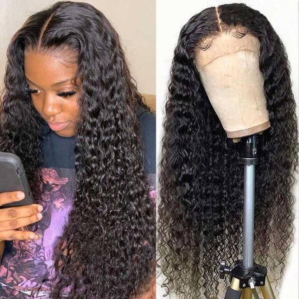 

water deep wave wig hd transaprent lace front human hair wigs remy t part wet and wavy water deep curly lace front wig, Black;brown