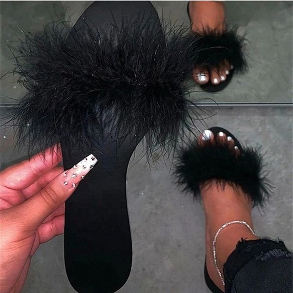 

women's fur slippers 2020 woman summer slides ladies outdoor flats female home casual women's comfortable beach shoes plus size #k, Black