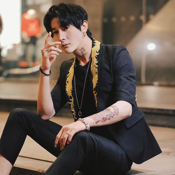 

вышивка мужские костюмы пиджаки корейский slim fit свадебный костюм 2020 summer casual социальная партия смокинга 2 шт курение костюм homme, White;black