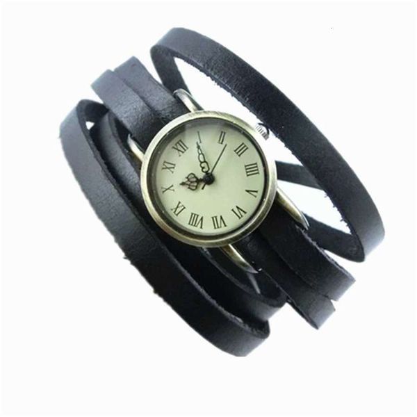 

korean imitation fashion leather and personality roman numeral five circle watch for men and women gift accessories, Slivery;brown