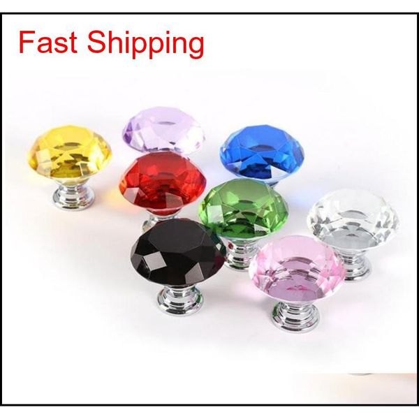 

professional colorful 30mm diamond shape design crystal glass door knobs cupboard drawer cabinet wardrobe pull ha qylboo bde_luck