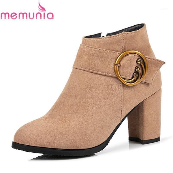 

boots memunia arrival high heel women 2021 zip round toe thick heels metal decoration elegant ladies ankle1, Black
